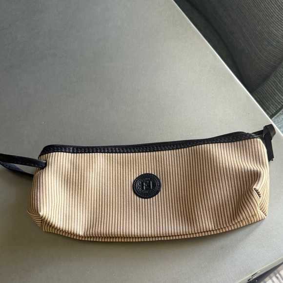Elegant Tan and brown vinyl Fendi Striped Toiletry/cosmetic Bag - Picture 1 of 2